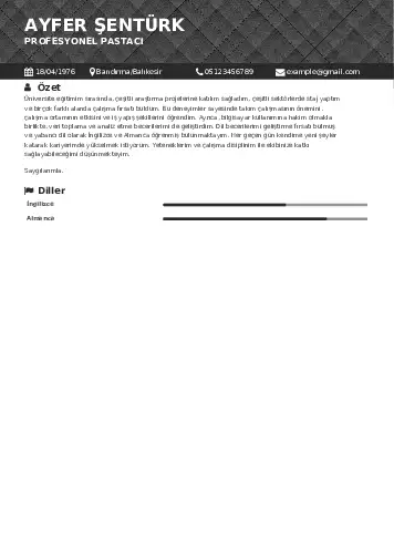 Pastacı Cv Örnekleri cv indir